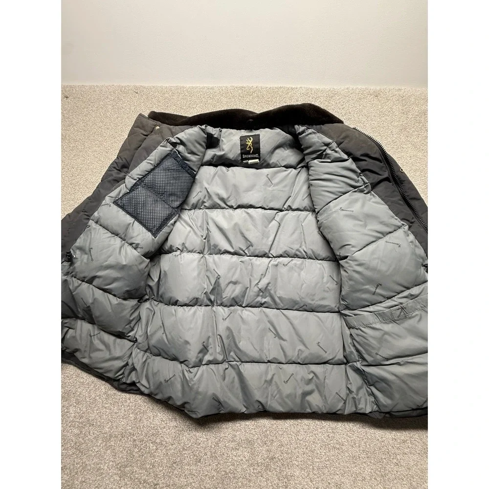 Vintage Browning Down Filled Parka Jacket Fur‎ Collar Mens Large Gray Brown
